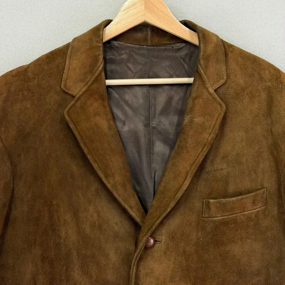 Vintage 70s Suede Leather Blazer Jacket Mens 46 Brown Western Heavy 3-Button